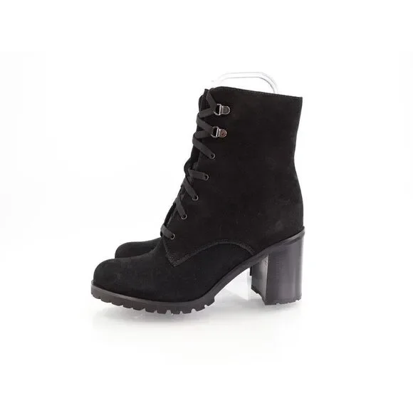 La Canadienne Parkera Waterproof Lug Boot Womens 8.5 Black Suede Lace Up Bootie